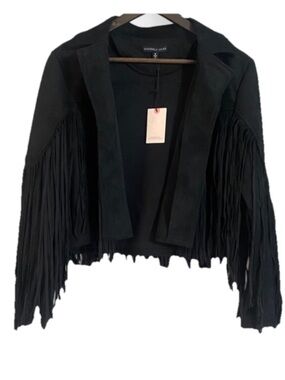 Sincerely Jules Juniors Black Fringe Jacket S Cropped Faux Suede Festival